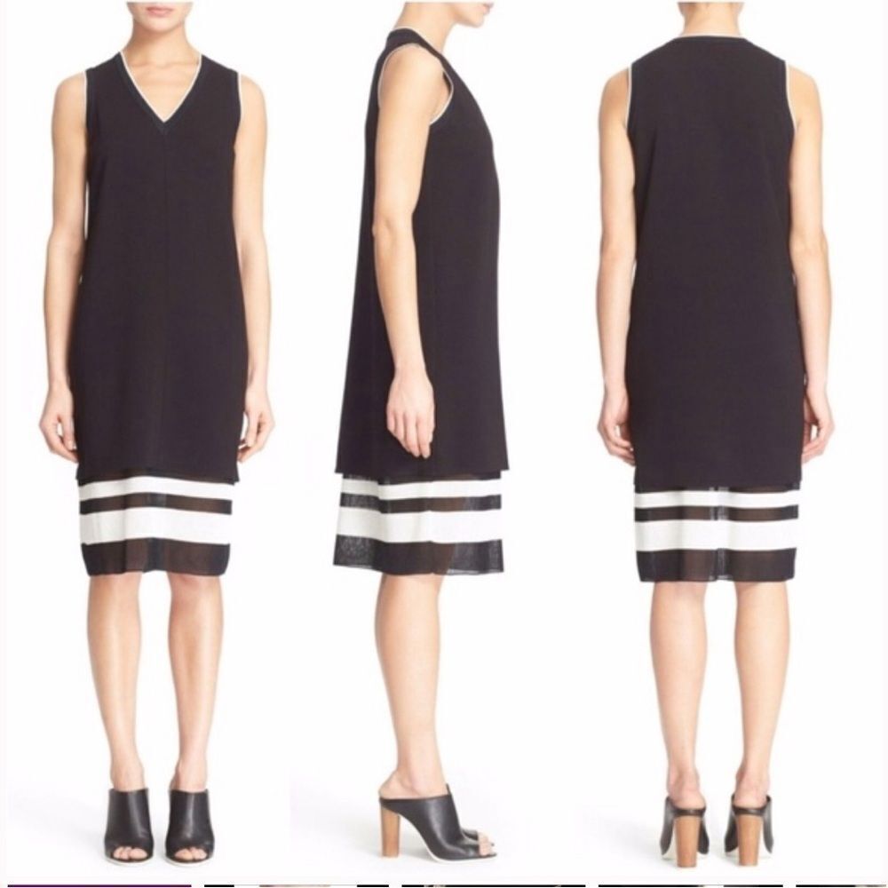 Vince Black Knit With Black White Trim Dress